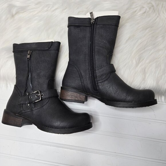 Luichiny Black Vegan Leather Moto Boots Women's "Mara Beth" Size 6 New In Box - Picture 4 of 10